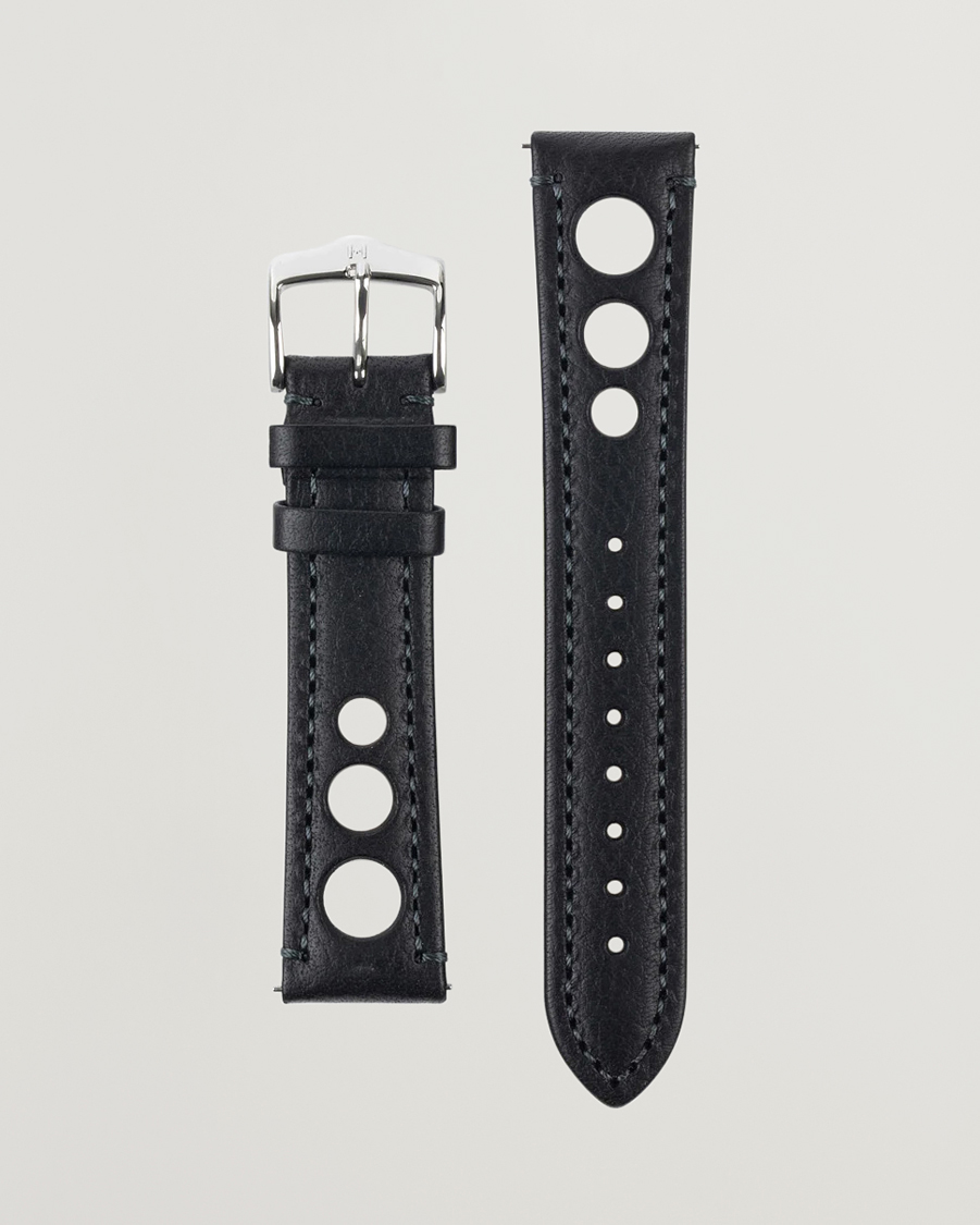 Herre |  | HIRSCH | Rally Natural Leather Racing Watch Strap Black