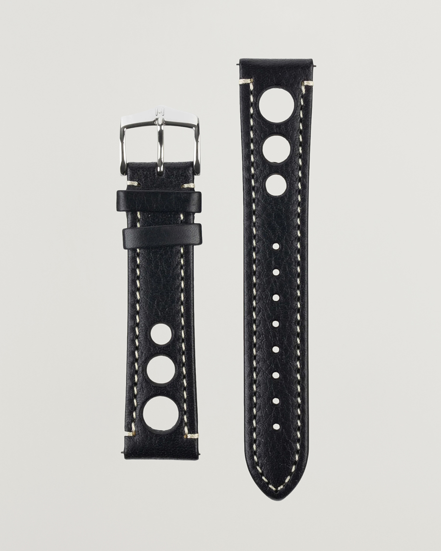 Herre | Klokkeremmer | HIRSCH | Rally Natural Leather Racing Watch Strap Black
