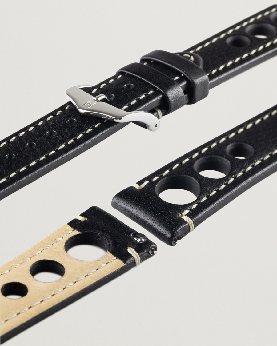 Herre | Klokkeremmer | HIRSCH | Rally Natural Leather Racing Watch Strap Black
