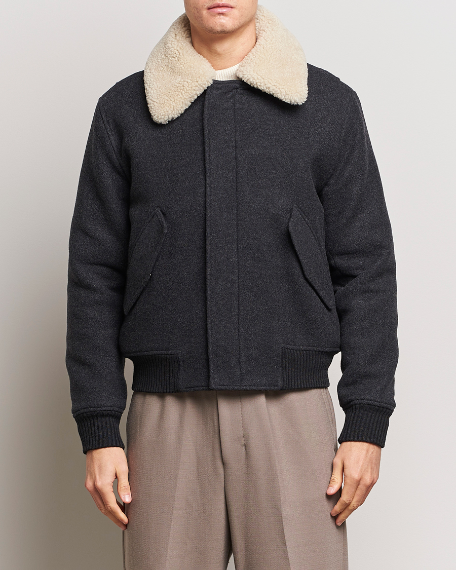 Herre | AMI | AMI | Shearling Bomber Jacket Heather Grey