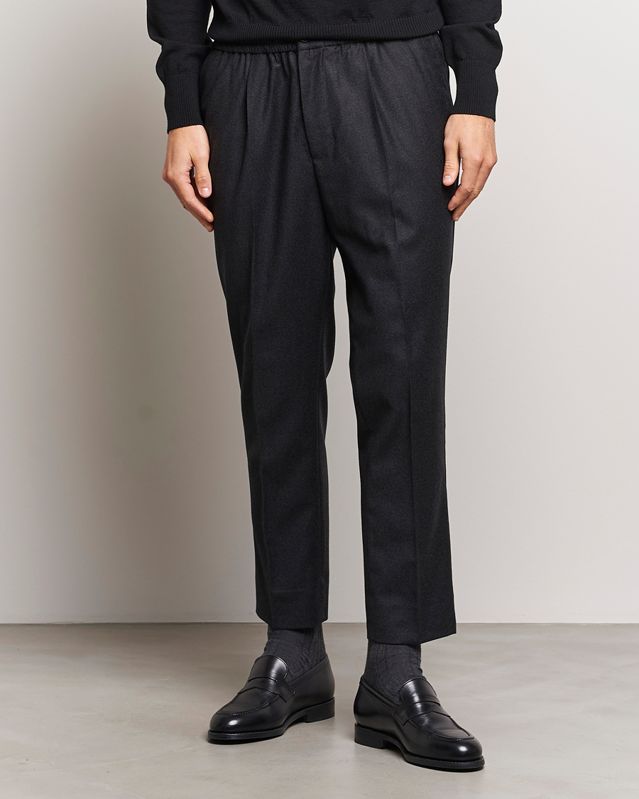Herre | AMI | AMI | Flannel Drawstring Trousers Heather Grey