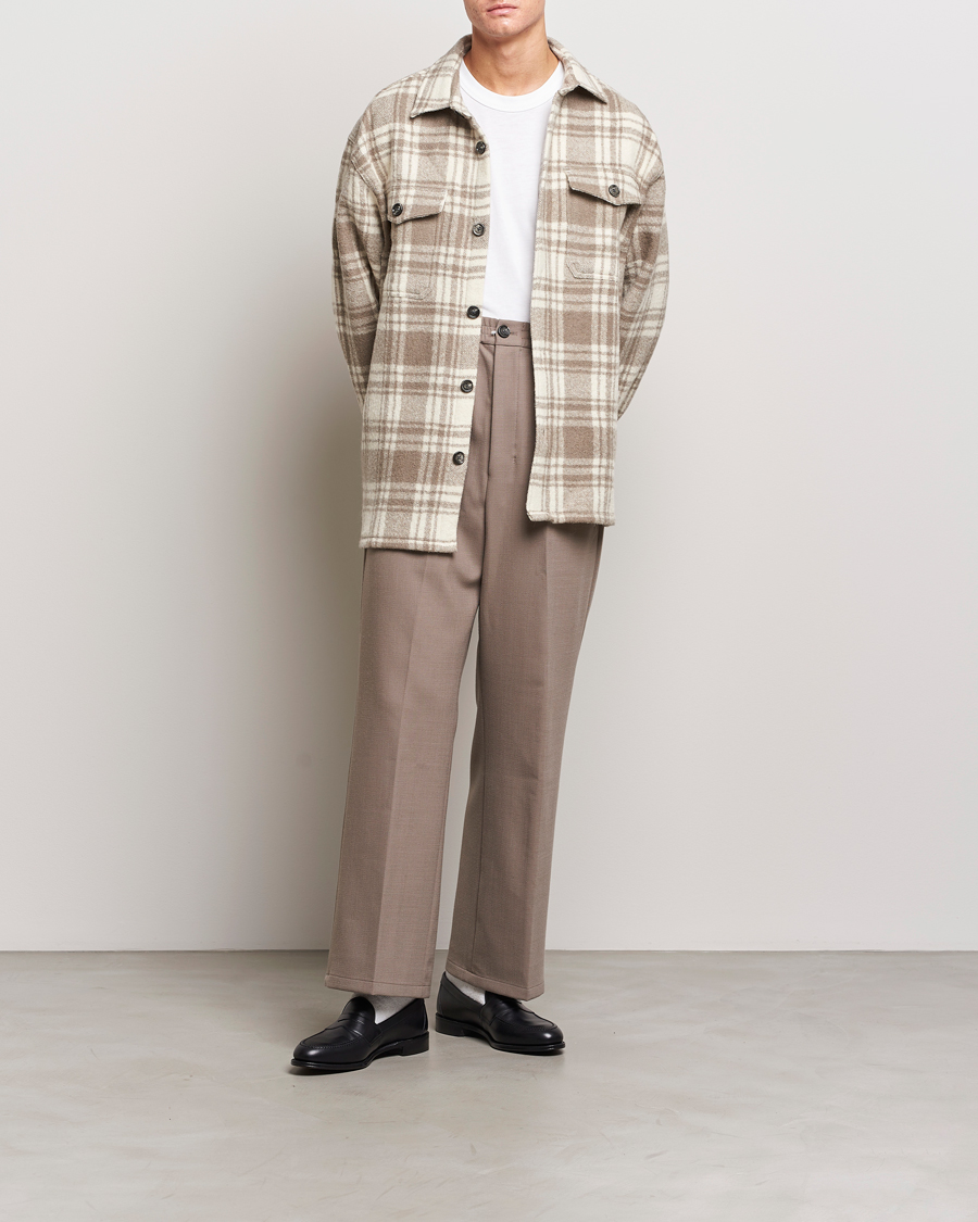 Herre | Skjorter | AMI | Wool Maxi Checked Overshirt Ivory/Clay