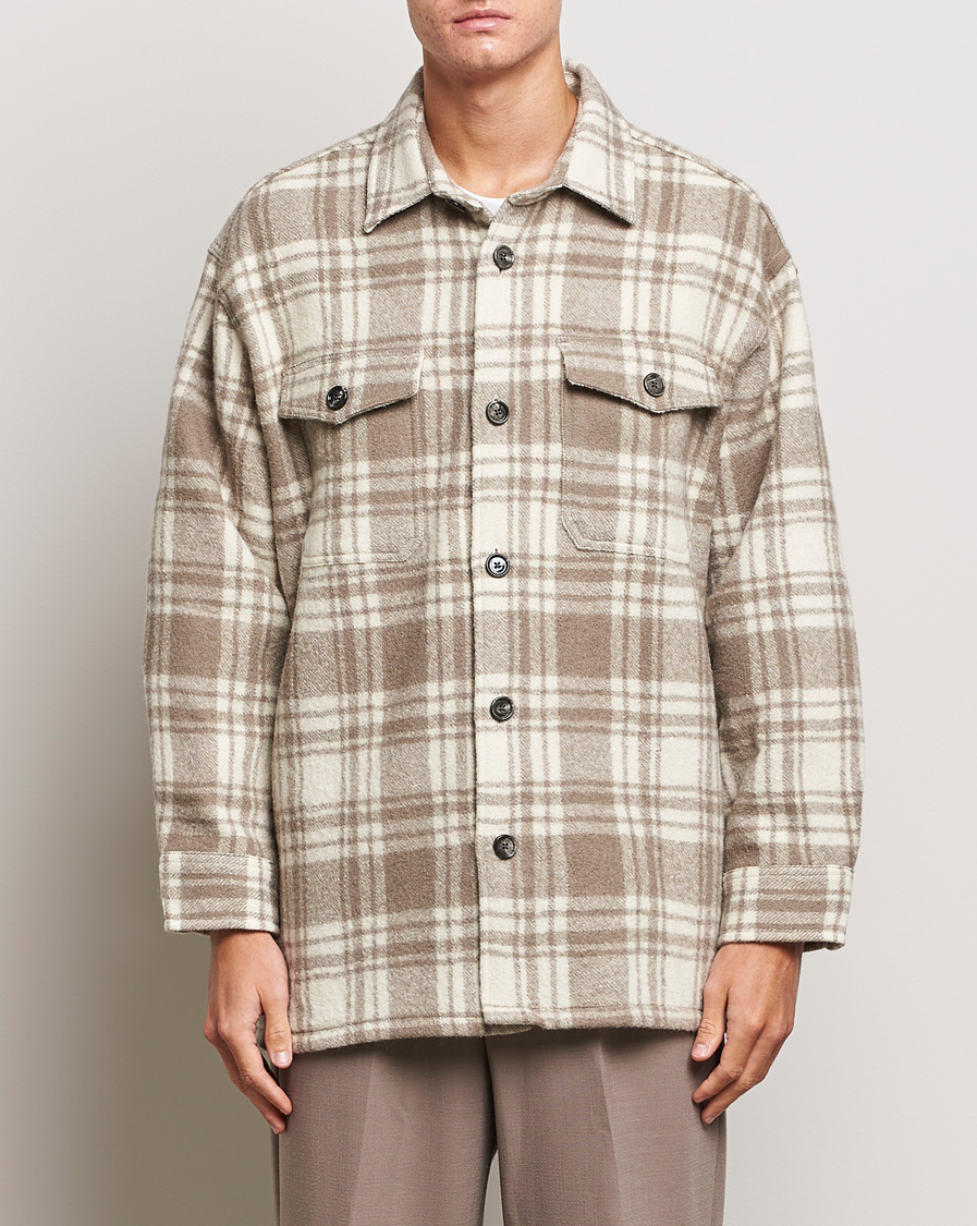 Herre |  | AMI | Wool Maxi Checked Overshirt Ivory/Clay