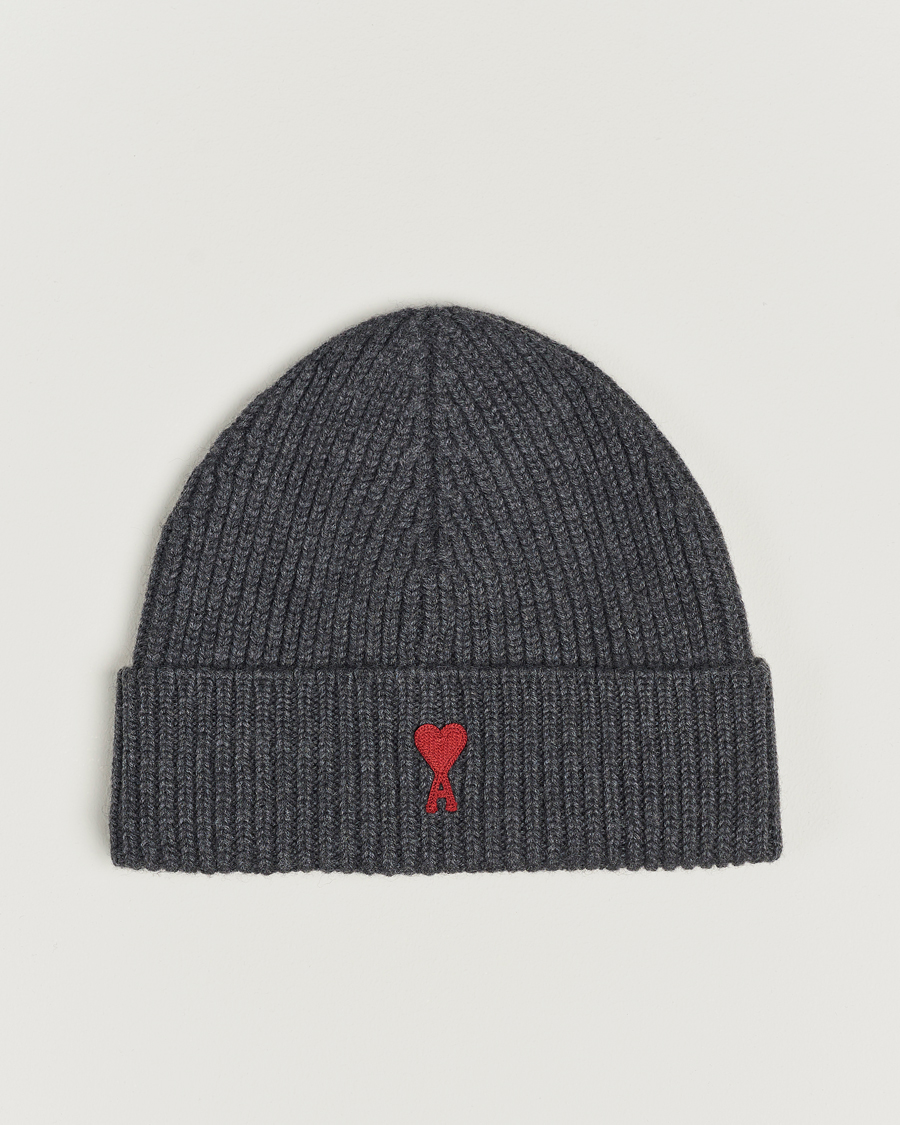 Herre | AMI Heart Logo Beanie Heather Grey | AMI | Heart Logo Beanie Heather Grey