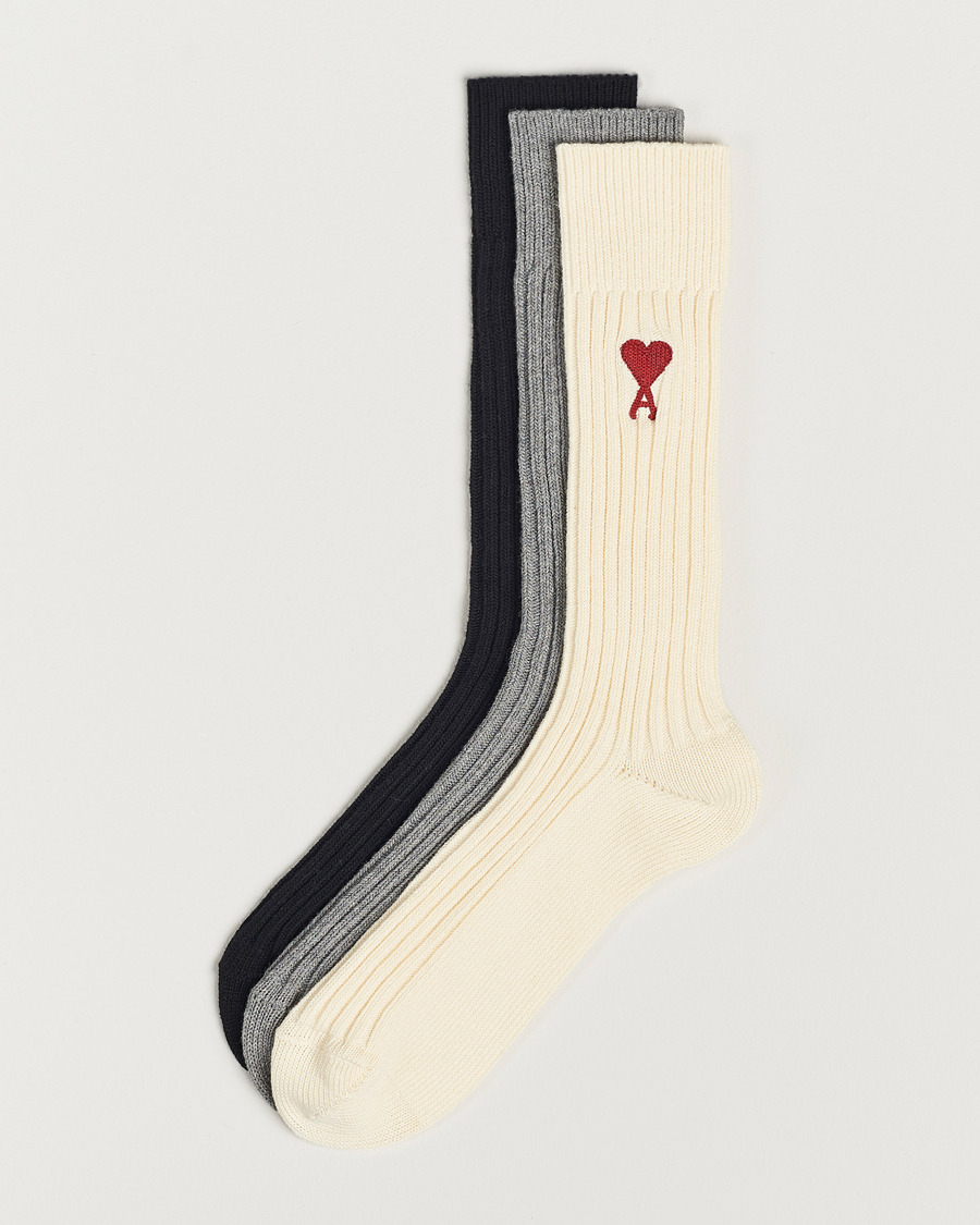 Herre | AMI | AMI | 3-Pack Heart Logo Socks White/Grey/Black