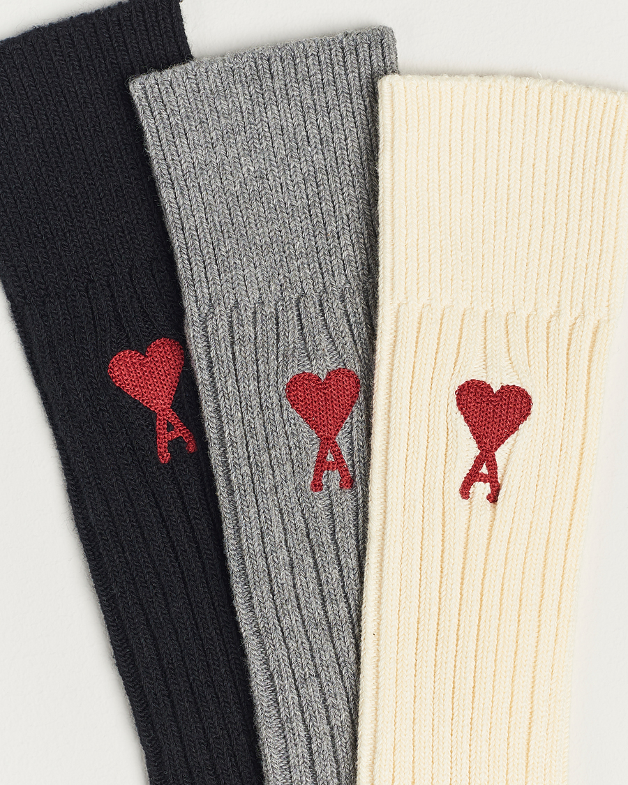 Herre | AMI | AMI | 3-Pack Heart Logo Socks White/Grey/Black