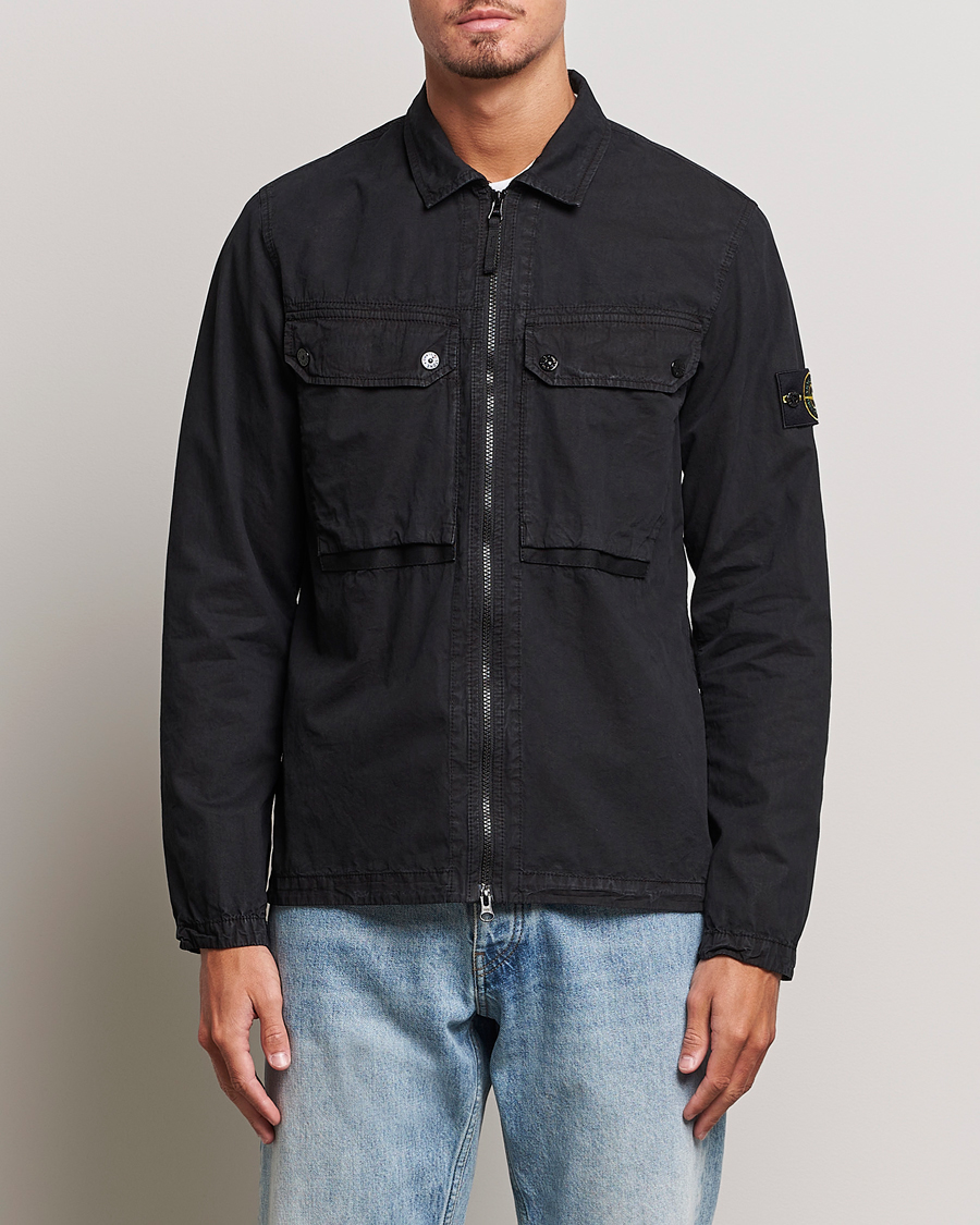 Herre | Skjorter | Stone Island | Garment Dyed Cotton Overshirt Black