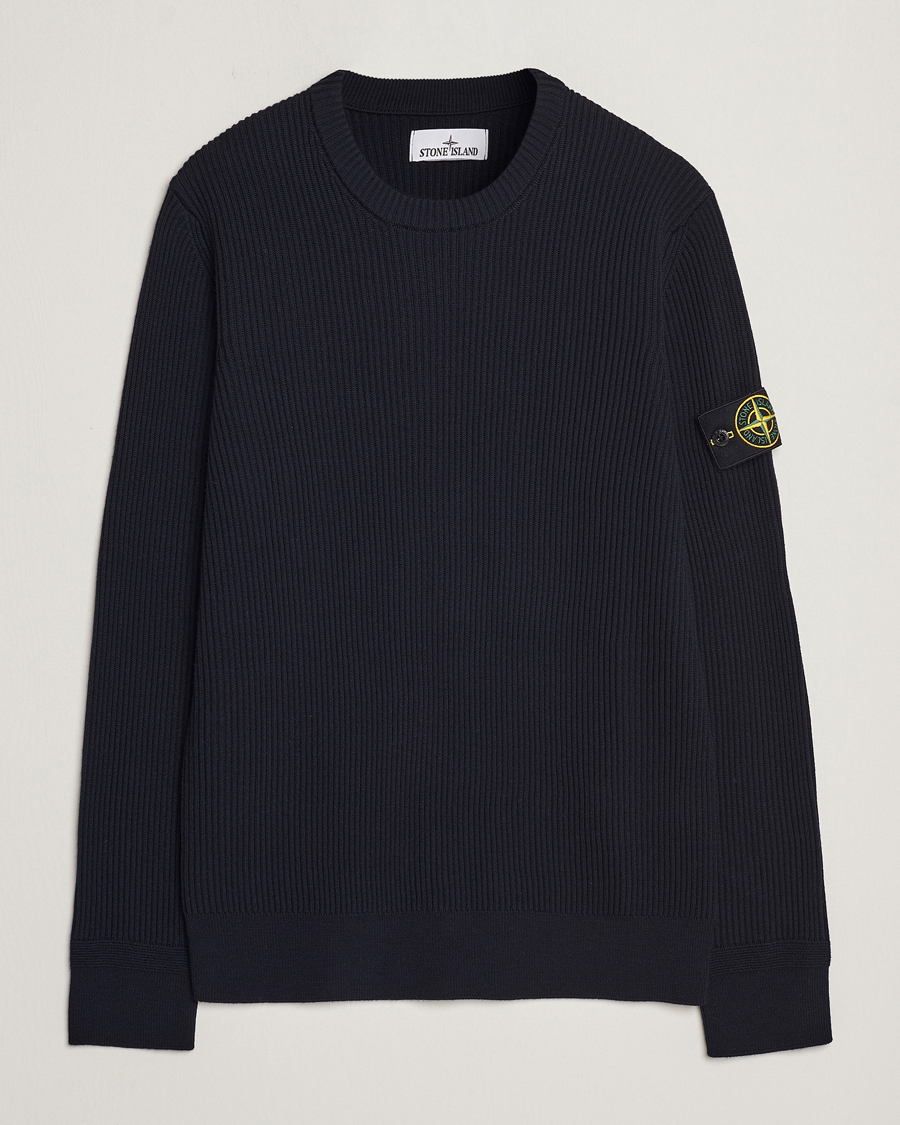 Herre | Gensere | Stone Island | Rib Knitted Wool Sweater Navy Blue