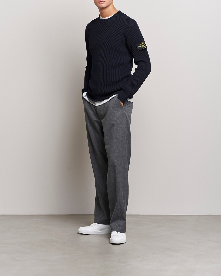 Herre | Gensere | Stone Island | Rib Knitted Wool Sweater Navy Blue