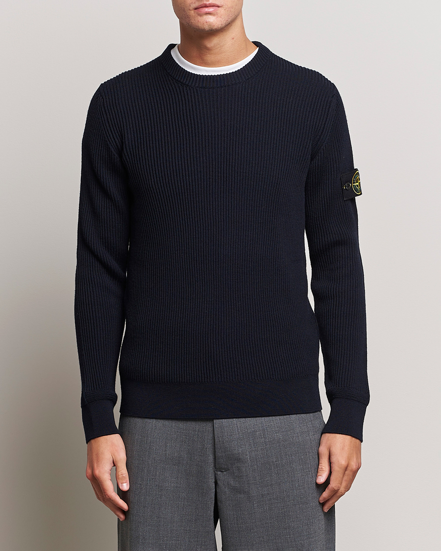 Herre | Gensere | Stone Island | Rib Knitted Wool Sweater Navy Blue