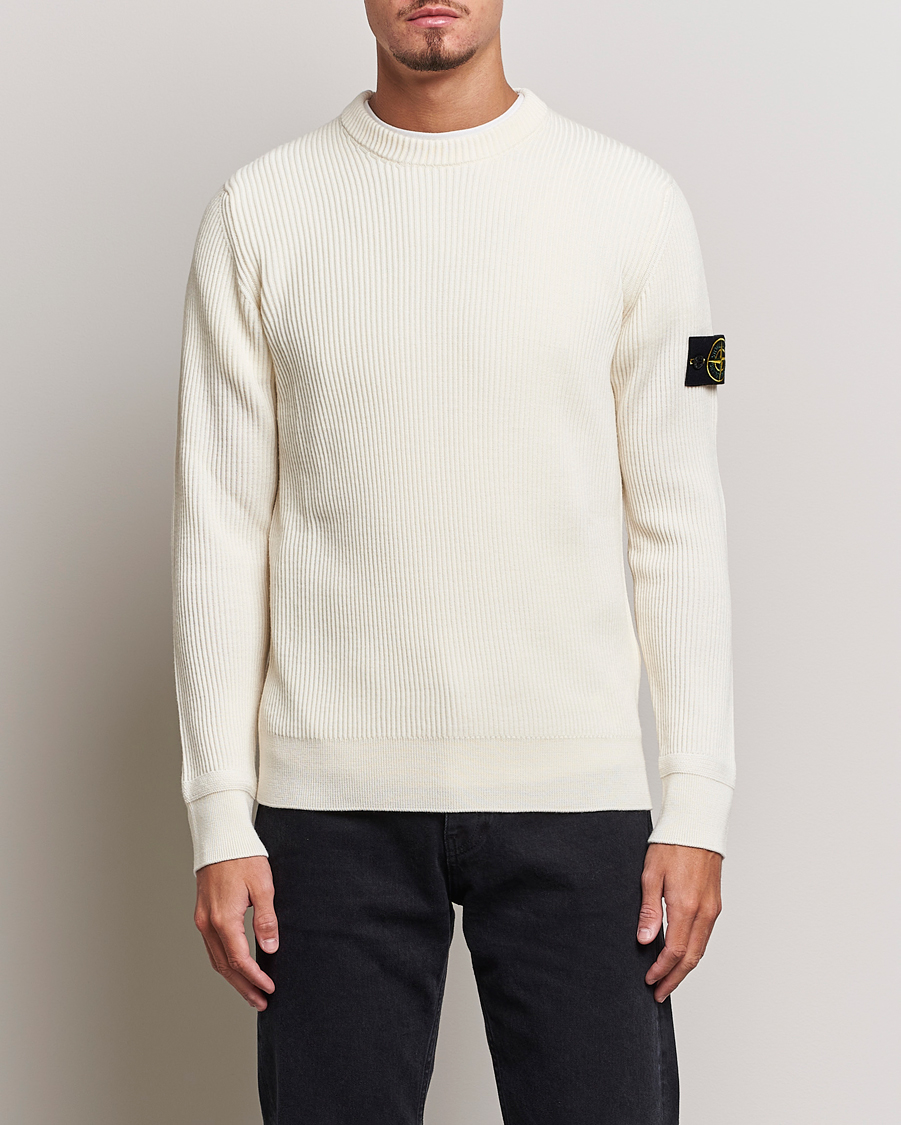 Herre | Gensere | Stone Island | Rib Knitted Wool Sweater Natural
