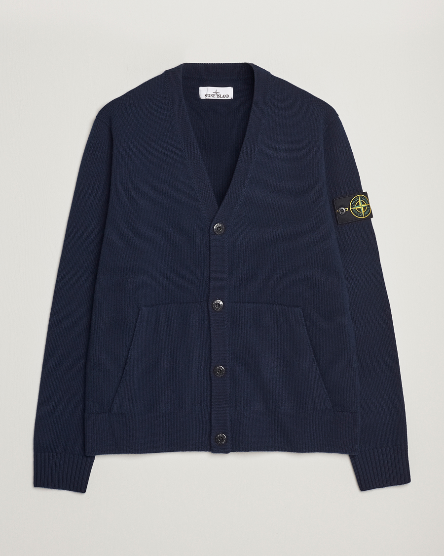 Herre | | Stone Island | Knitted Geelong Wool Cardigan Navy Blue