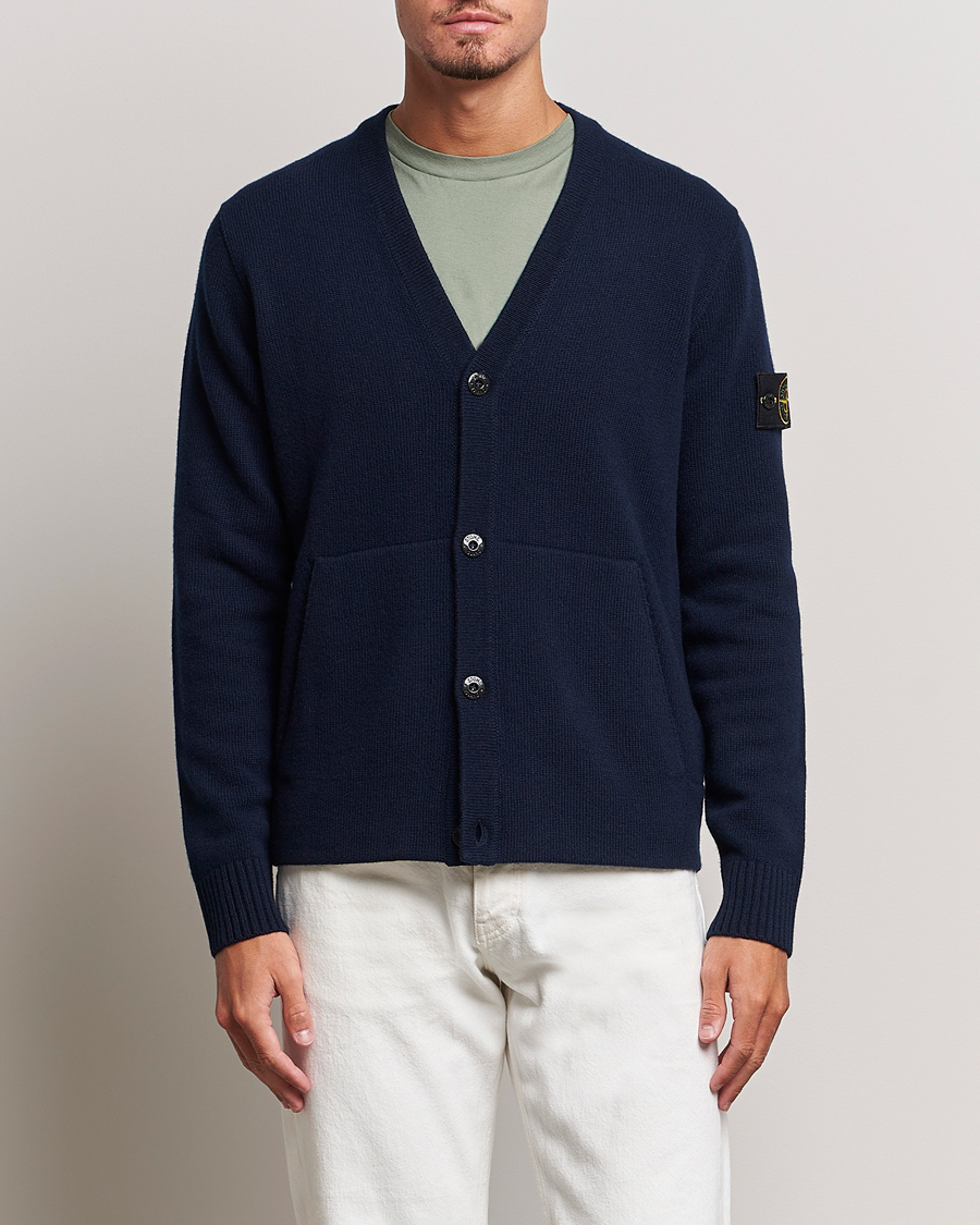 Herre | | Stone Island | Knitted Geelong Wool Cardigan Navy Blue