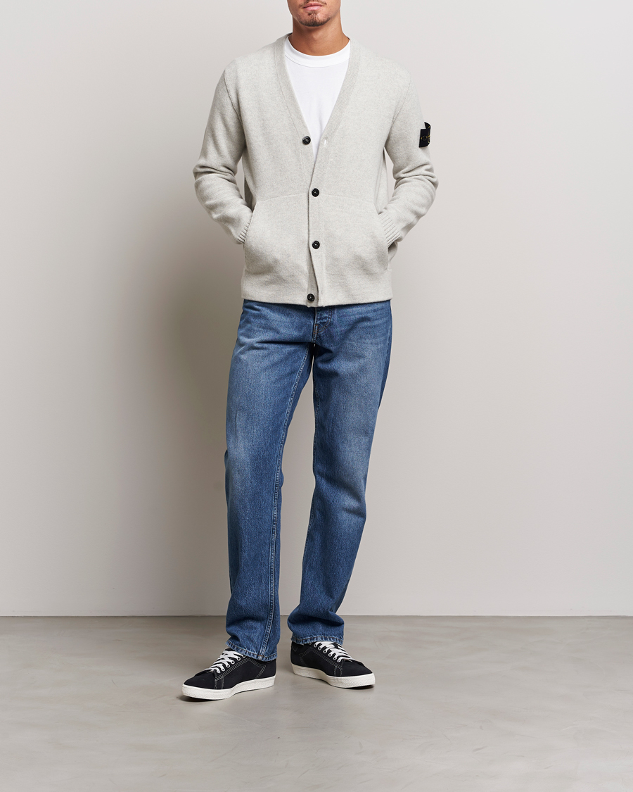 Herre | Gensere | Stone Island | Knitted Geelong Wool Cardigan Pearl Grey