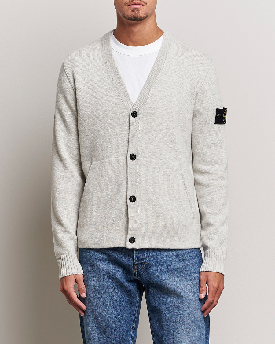 Herre | Gensere | Stone Island | Knitted Geelong Wool Cardigan Pearl Grey