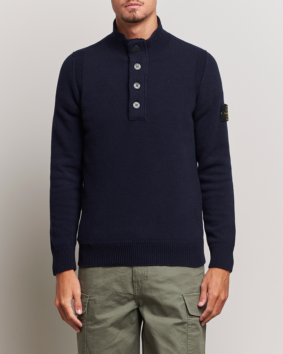 Herre | Gensere | Stone Island | Knitted Lambwool Half Button Zip Navy Blue