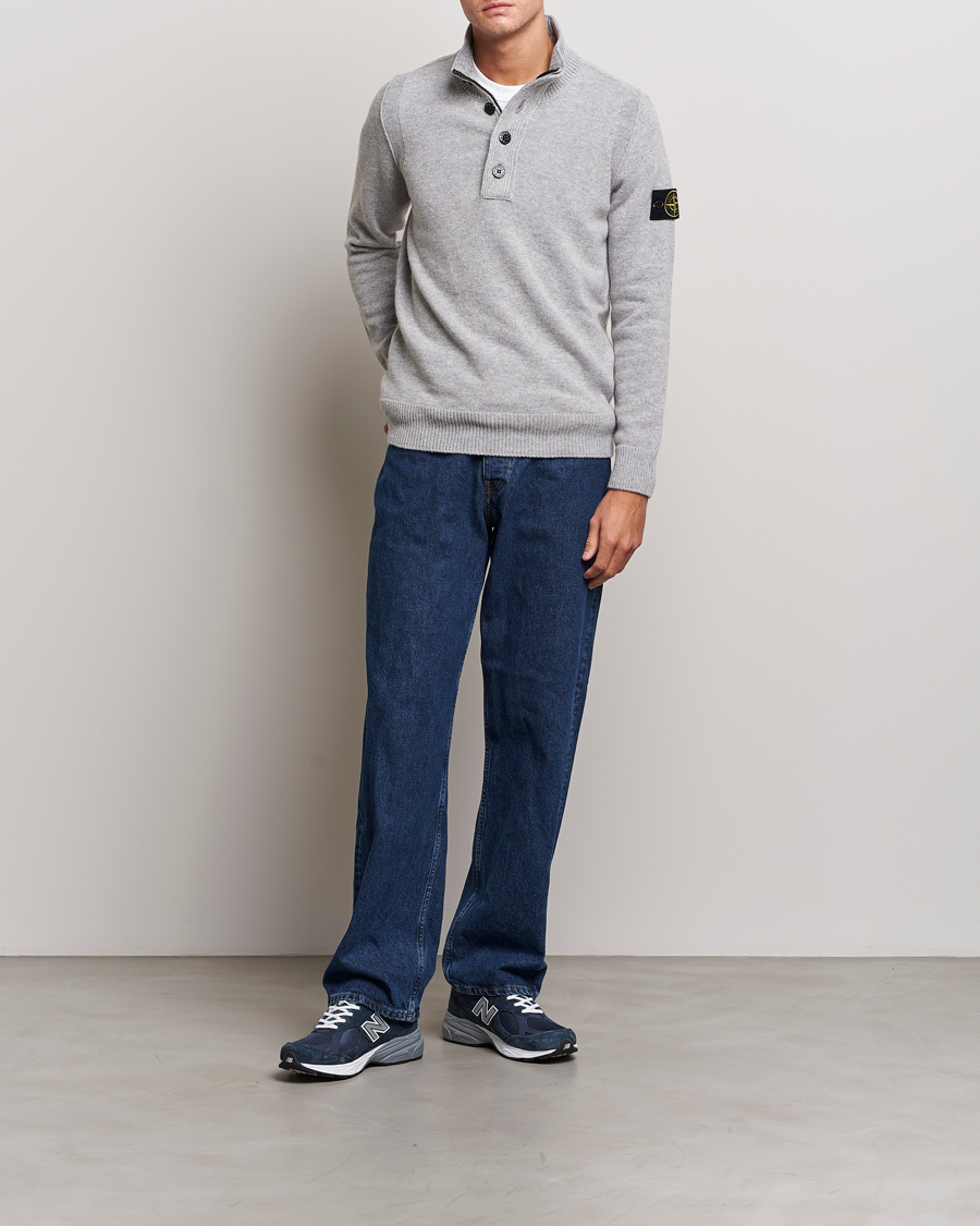 Herre | Gensere | Stone Island | Knitted Lambwool Half Button Zip Melange Grey