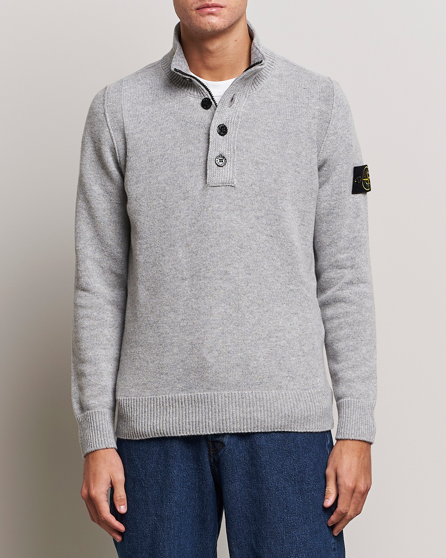 Herre | Gensere | Stone Island | Knitted Lambwool Half Button Zip Melange Grey