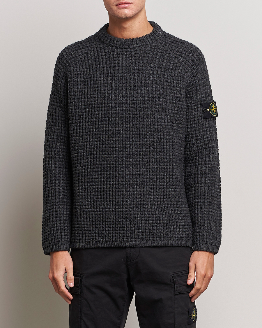 Herre | Stone Island | Stone Island | Structured Knitted Pure Wool Sweater Melange Charcoal