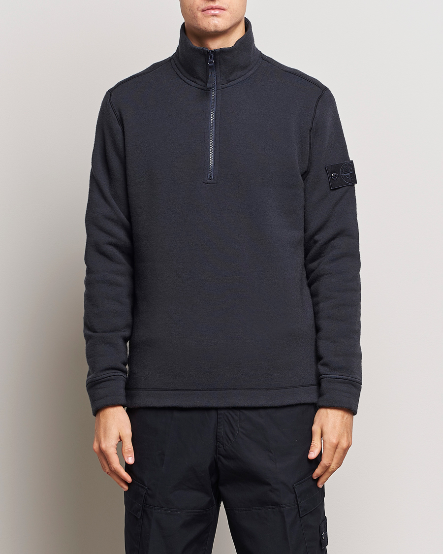 Herre | Luxury Brands | Stone Island | Ghost Piece Wool Fleece  Half Zip Navy Blue