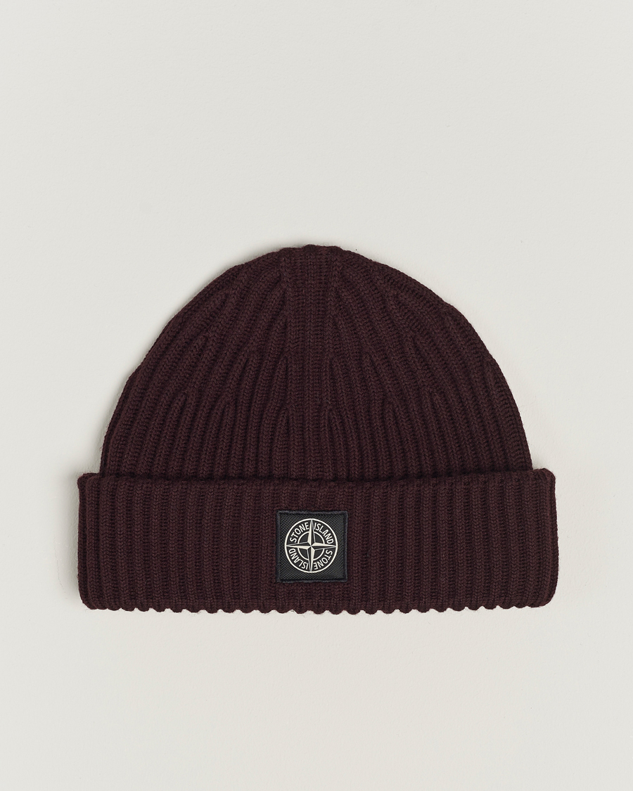 Herre | | Stone Island | Full Rib Wool Beanie Dark Burgundy