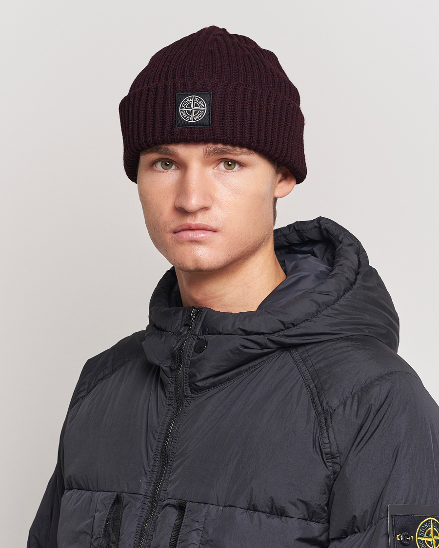 Herre | | Stone Island | Full Rib Wool Beanie Dark Burgundy