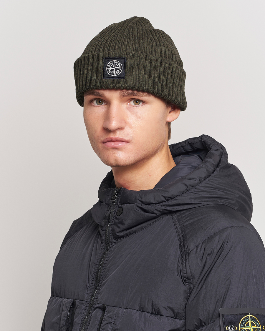 Herre |  | Stone Island | Full Rib Wool Beanie Olive