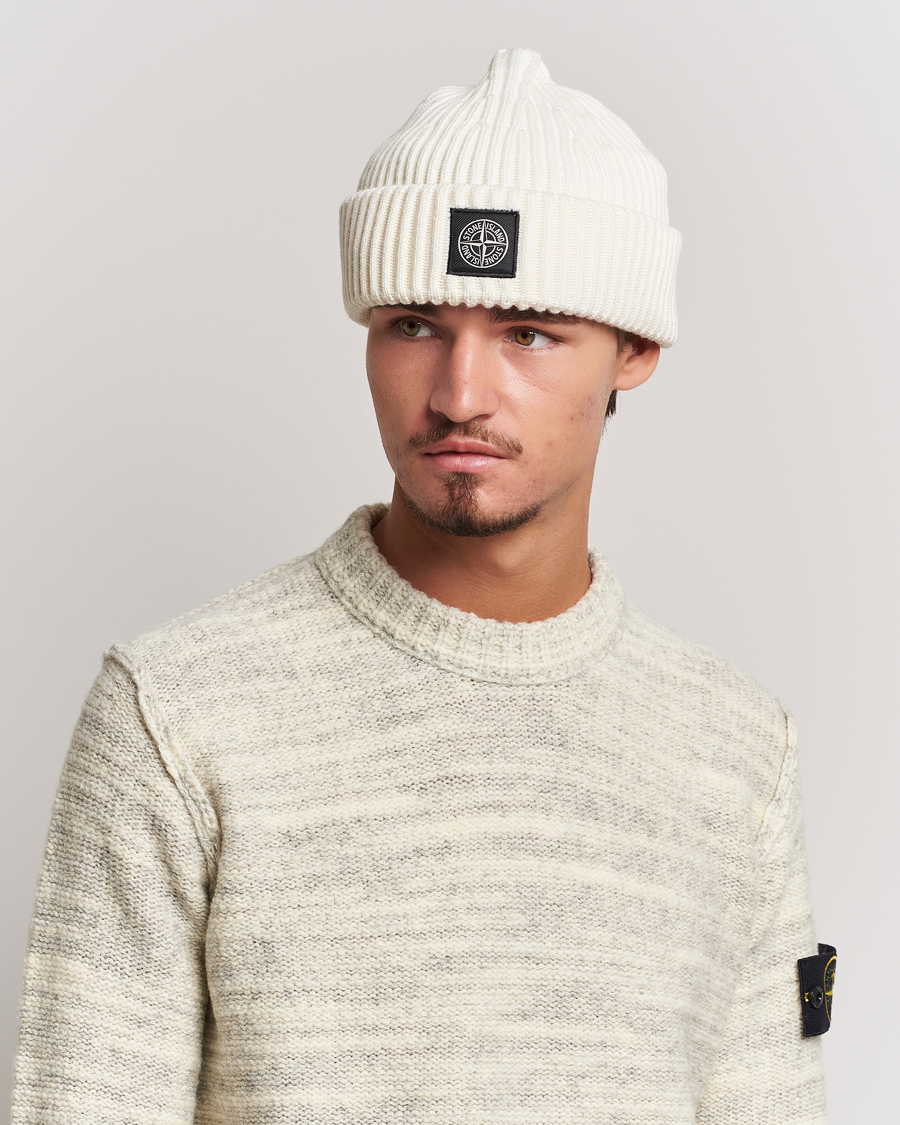 Herre |  | Stone Island | Full Rib Wool Beanie Natural