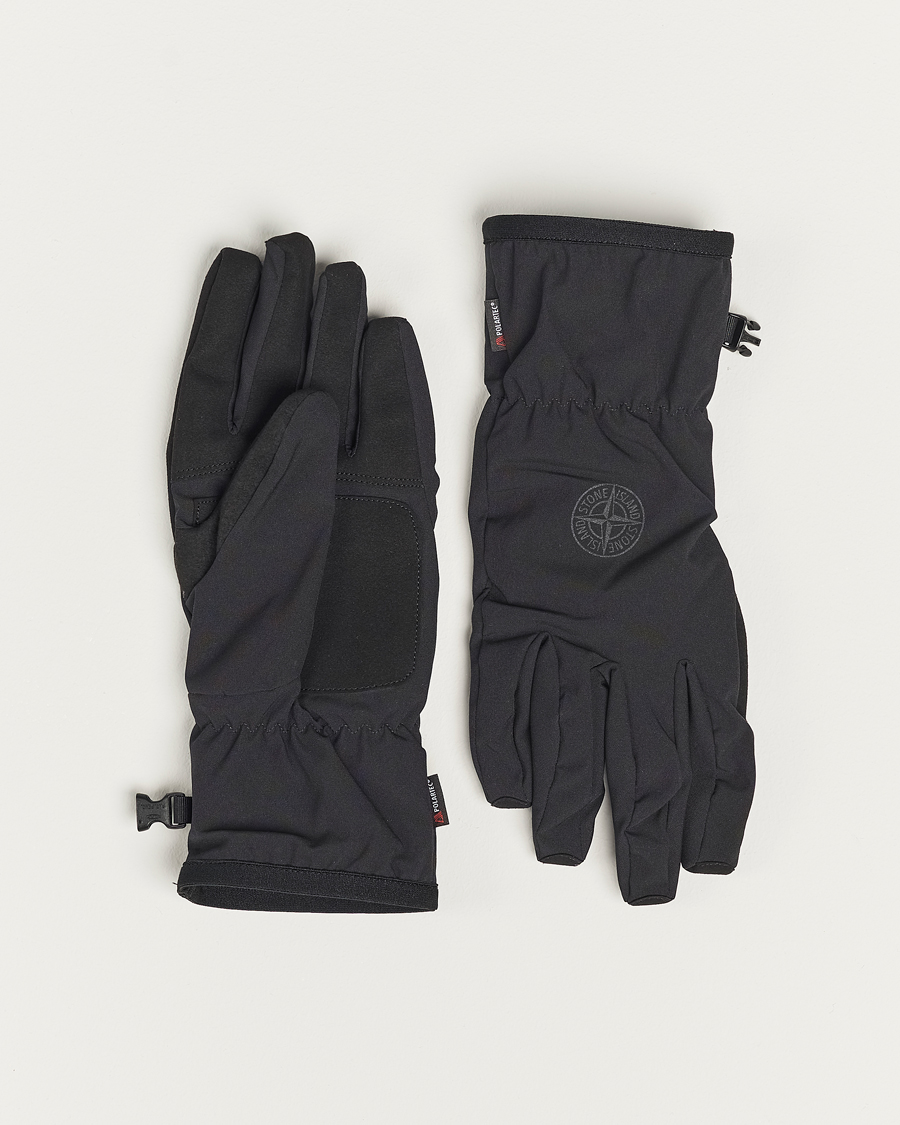 Herre | Stone Island Soft Shell-R_e Recycled Gloves Black | Stone Island | Soft Shell-R_e Recycled Gloves Black