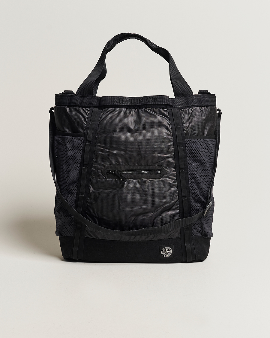 Herre | Stone Island Garment Dyed Mussola Gommata Canvas Big Tote Black | Stone Island | Garment Dyed Mussola Gommata Canvas Big Tote Black