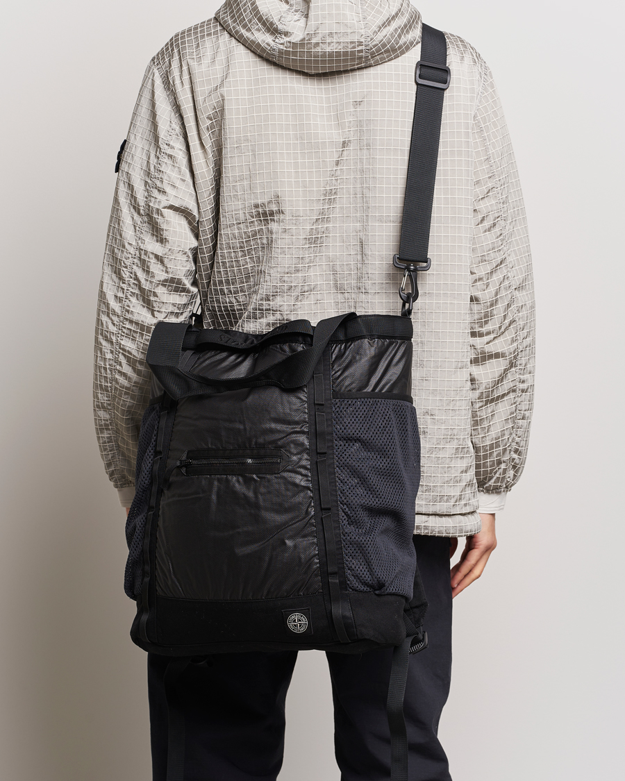 Herre | Stone Island Garment Dyed Mussola Gommata Canvas Big Tote Black | Stone Island | Garment Dyed Mussola Gommata Canvas Big Tote Black