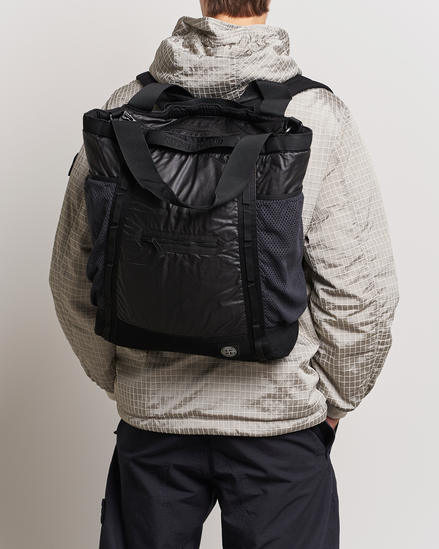 Herre | Stone Island Garment Dyed Mussola Gommata Canvas Big Tote Black | Stone Island | Garment Dyed Mussola Gommata Canvas Big Tote Black