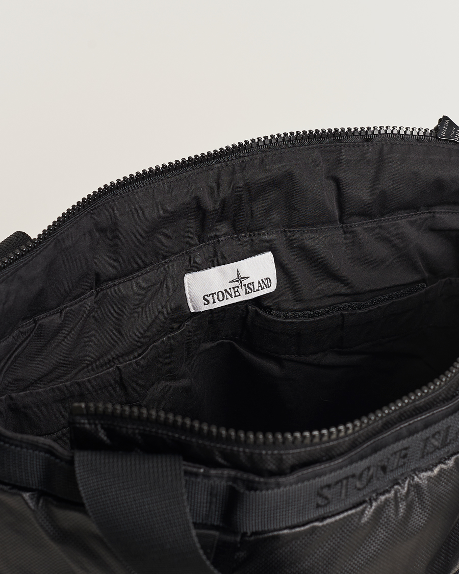 Herre | Stone Island Garment Dyed Mussola Gommata Canvas Big Tote Black | Stone Island | Garment Dyed Mussola Gommata Canvas Big Tote Black