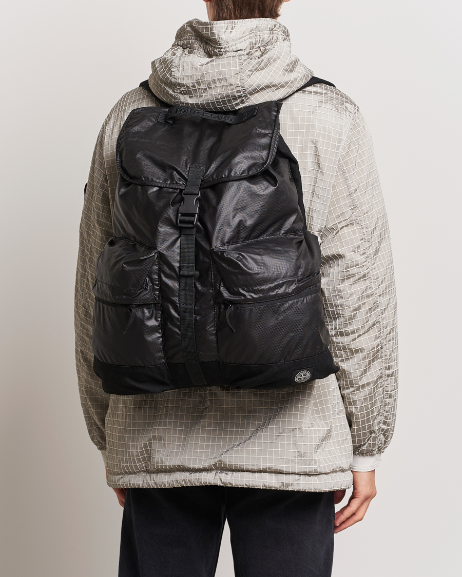 Herre | Alla produkter | Stone Island | Garment Dyed Mussola Gommata Canvas Backpack Black