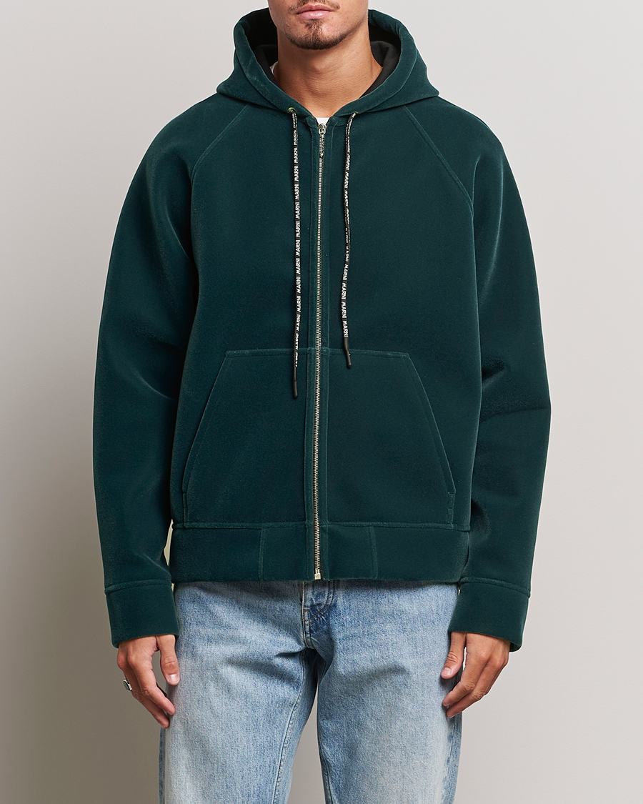 Herre | Gensere | Marni | Sponge Flock Full Zip Hoodie Spherical Green