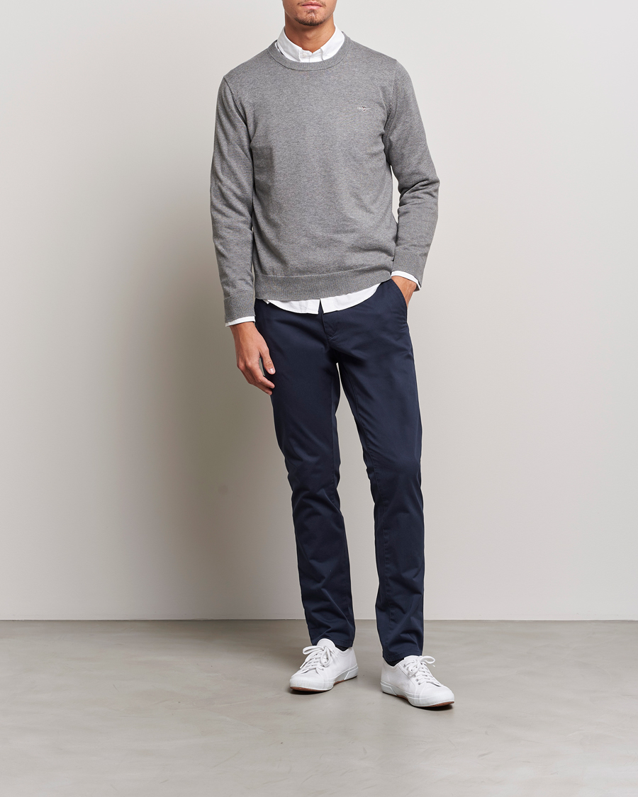 Herre | Gensere | GANT | Classic Cotton Crew Neck Dark Grey Melange