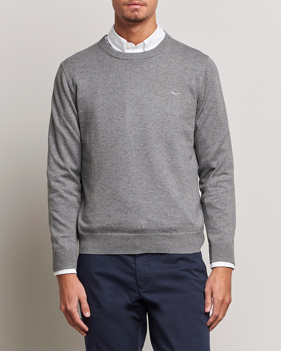 Herre | Avdelinger | GANT | Classic Cotton Crew Neck Dark Grey Melange