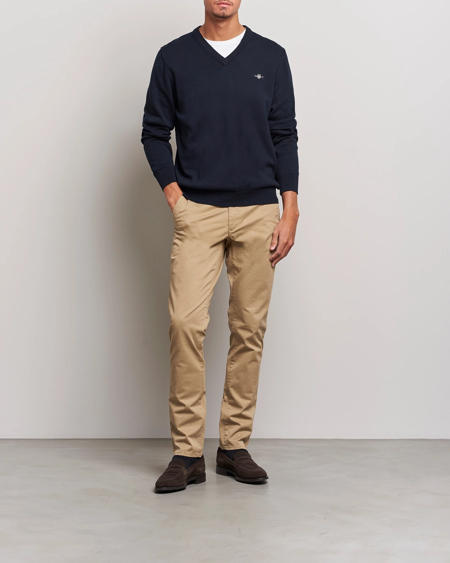 Herre | Gensere | Gant | Classic Cotton V-Neck Evening Blue