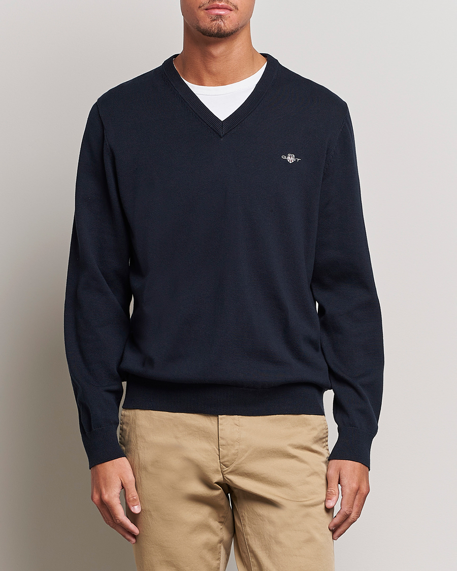 Herre | Preppy Authentic | GANT | Classic Cotton V-Neck Evening Blue