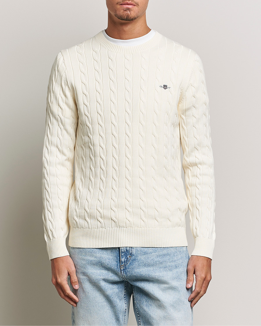 Herre | Gensere | GANT | Cotton Cable Crew Neck Pullover Cream