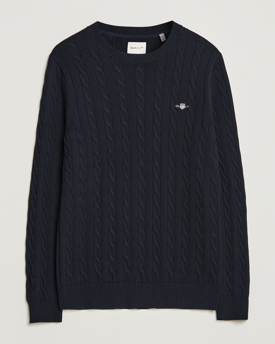 Herre | Gensere | GANT | Cotton Cable Crew Neck Pullover Evening Blue