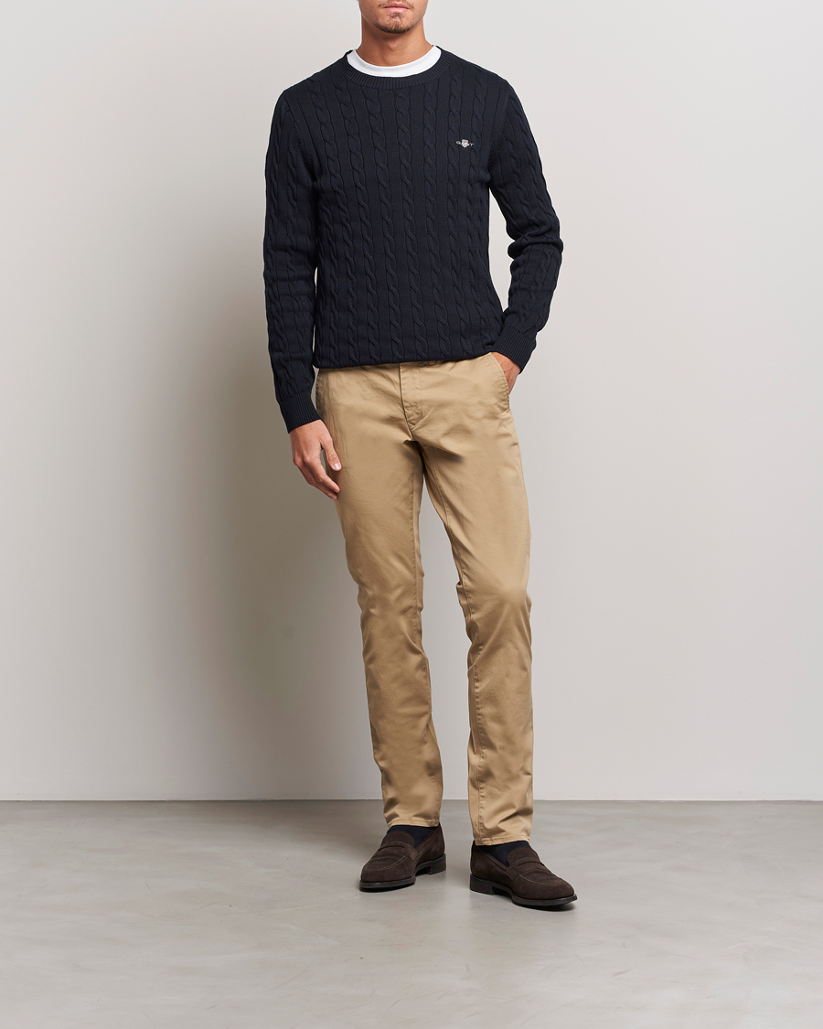 Herre | Gensere | GANT | Cotton Cable Crew Neck Pullover Evening Blue