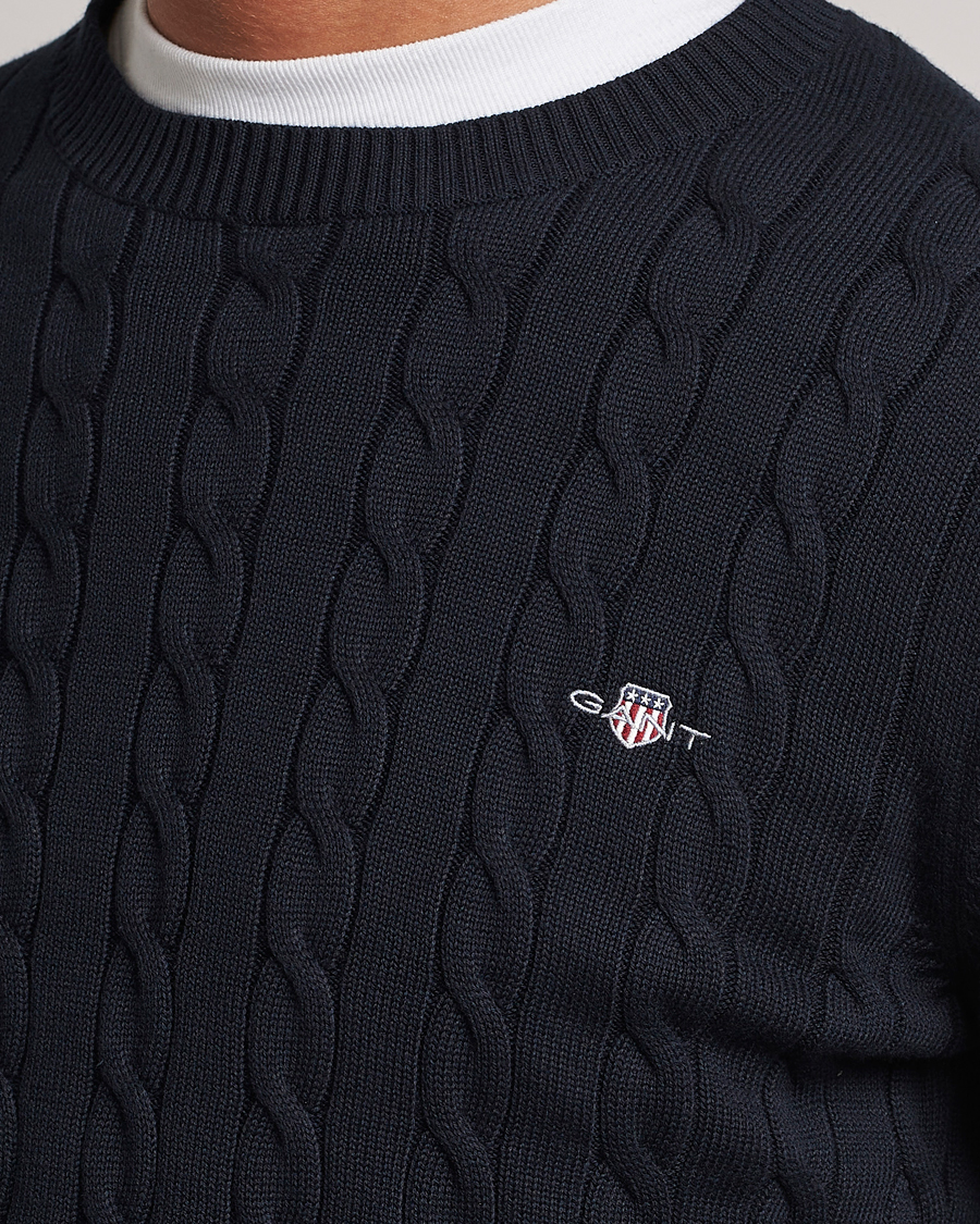 Herre | Gensere | GANT | Cotton Cable Crew Neck Pullover Evening Blue