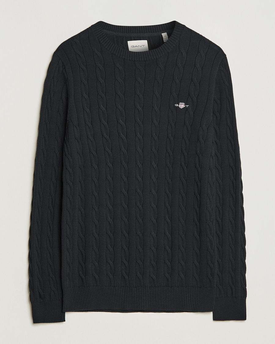 Herre | Gensere | GANT | Cotton Cable Crew Neck Pullover Black