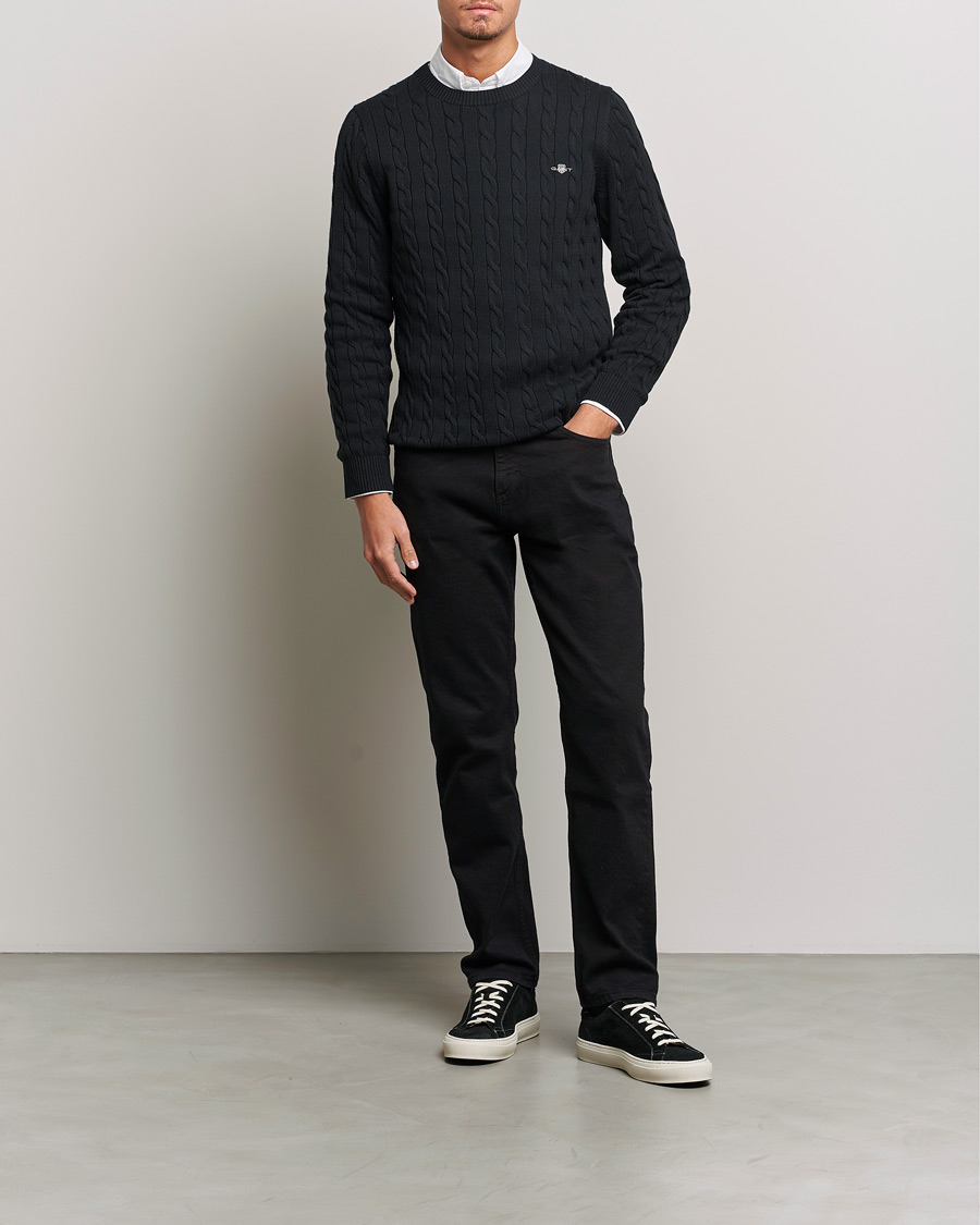 Herre | Gensere | GANT | Cotton Cable Crew Neck Pullover Black