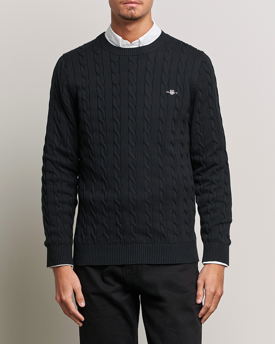 Herre | Strikkede gensere | GANT | Cotton Cable Crew Neck Pullover Black