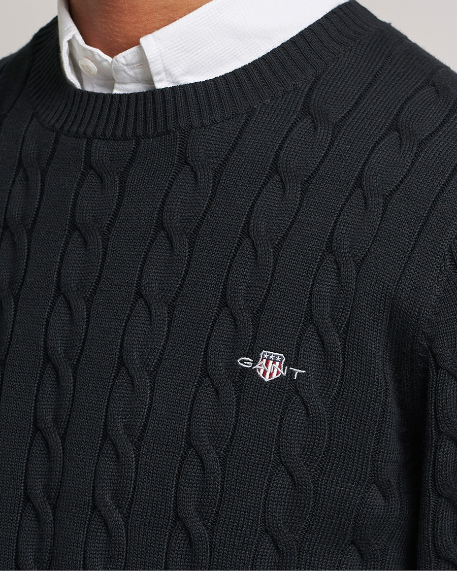 Herre | Gensere | GANT | Cotton Cable Crew Neck Pullover Black