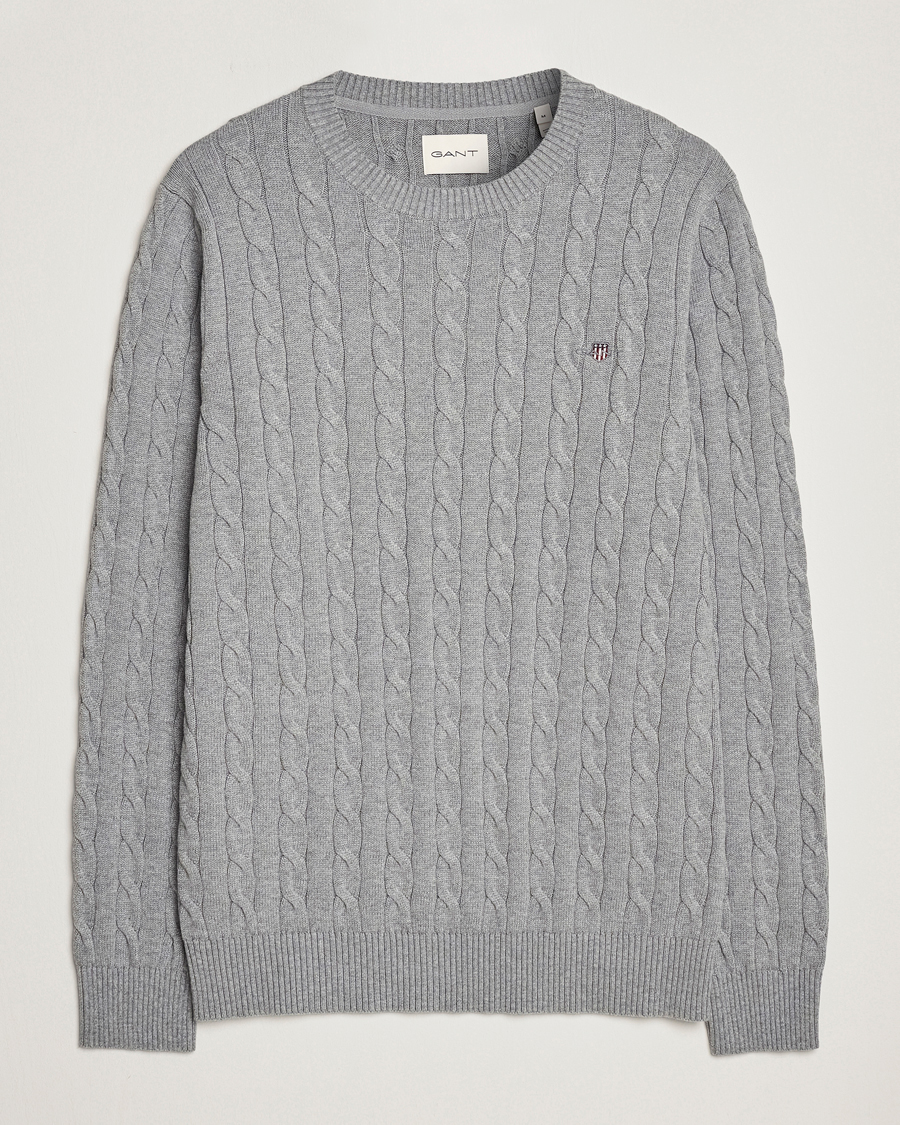Herre | Gensere | Gant | Cotton Cable Crew Neck Grey Melange