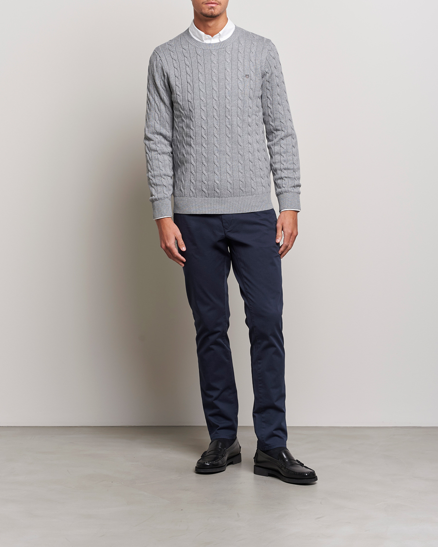 Herre | Gensere | Gant | Cotton Cable Crew Neck Grey Melange