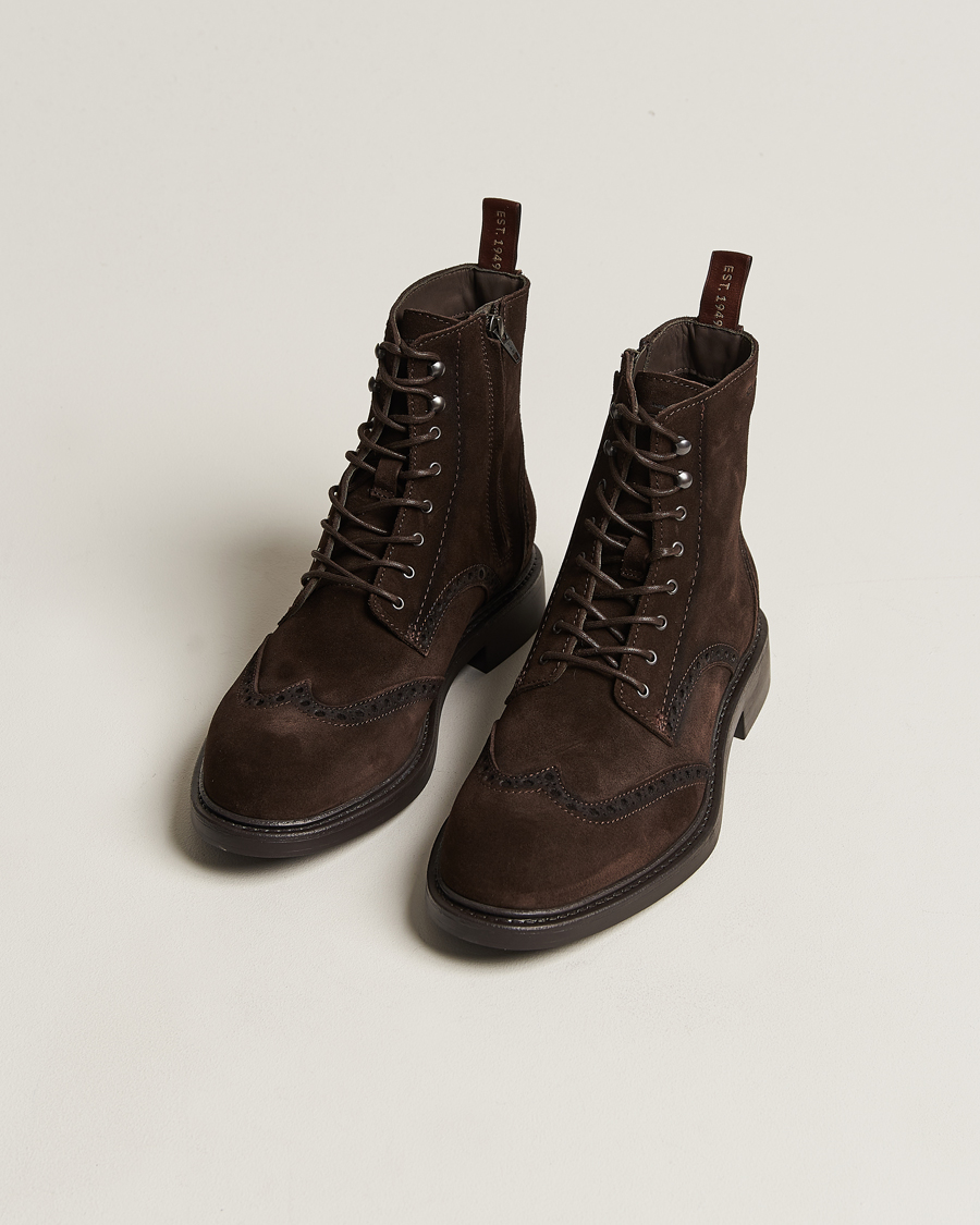 Herre | Salg sko | GANT | Millbro Suede Brouge Mid Boot Dark Brown